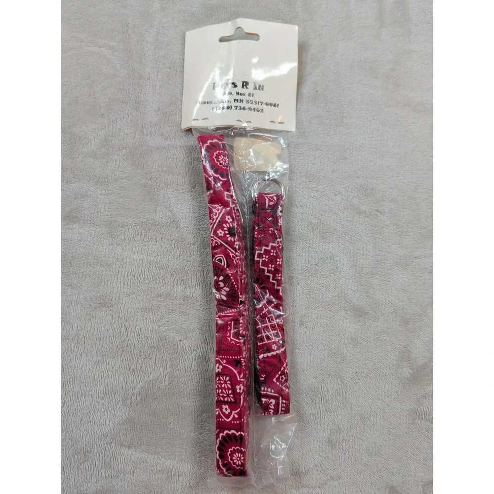 Vtg Pets R In Red Bandana Paisley Dog Collar‎ and Leash Set Made in USA 10-16in